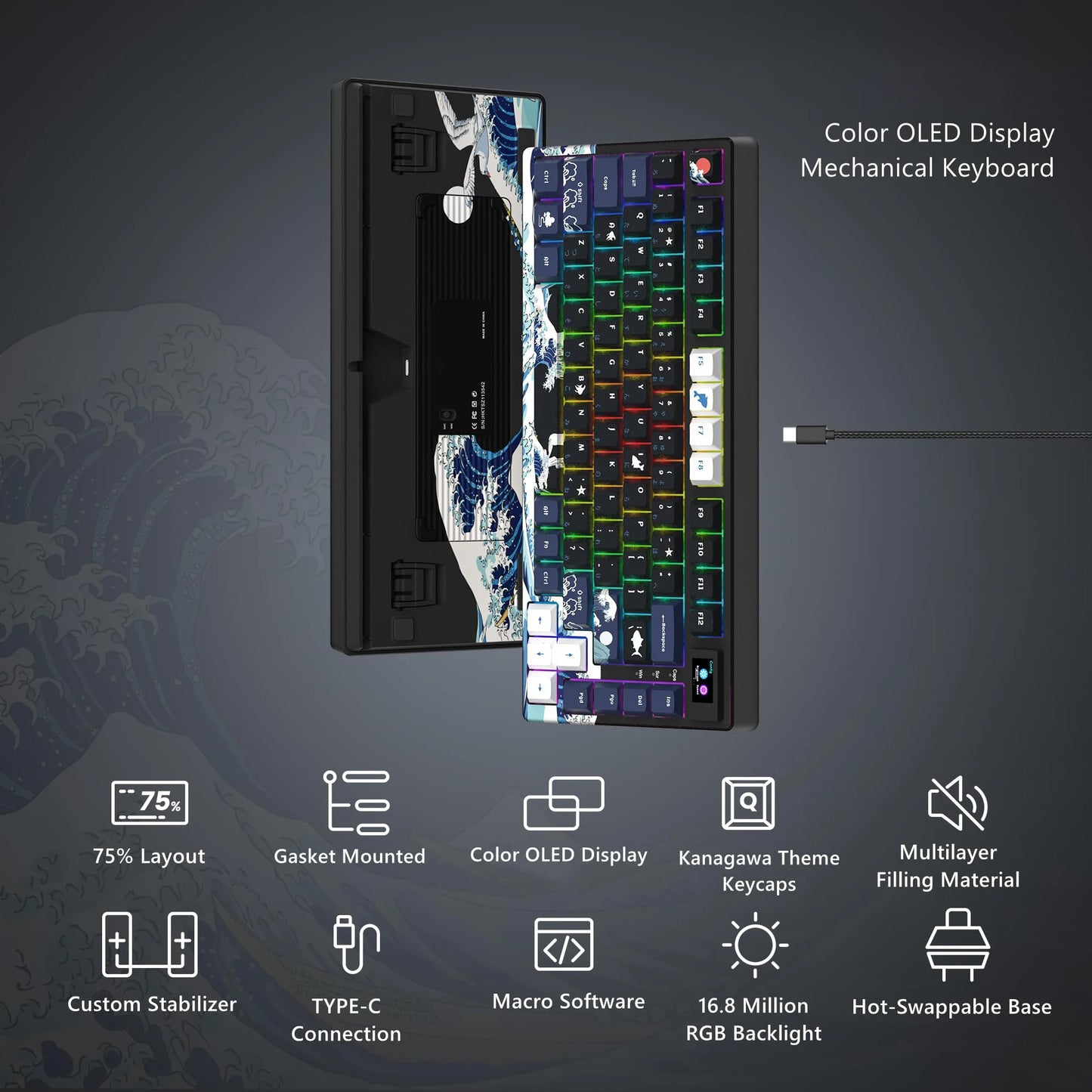 Wired Mechanical Gaming Keyboard with OLED