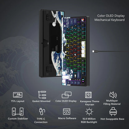 Wired Mechanical Gaming Keyboard with OLED